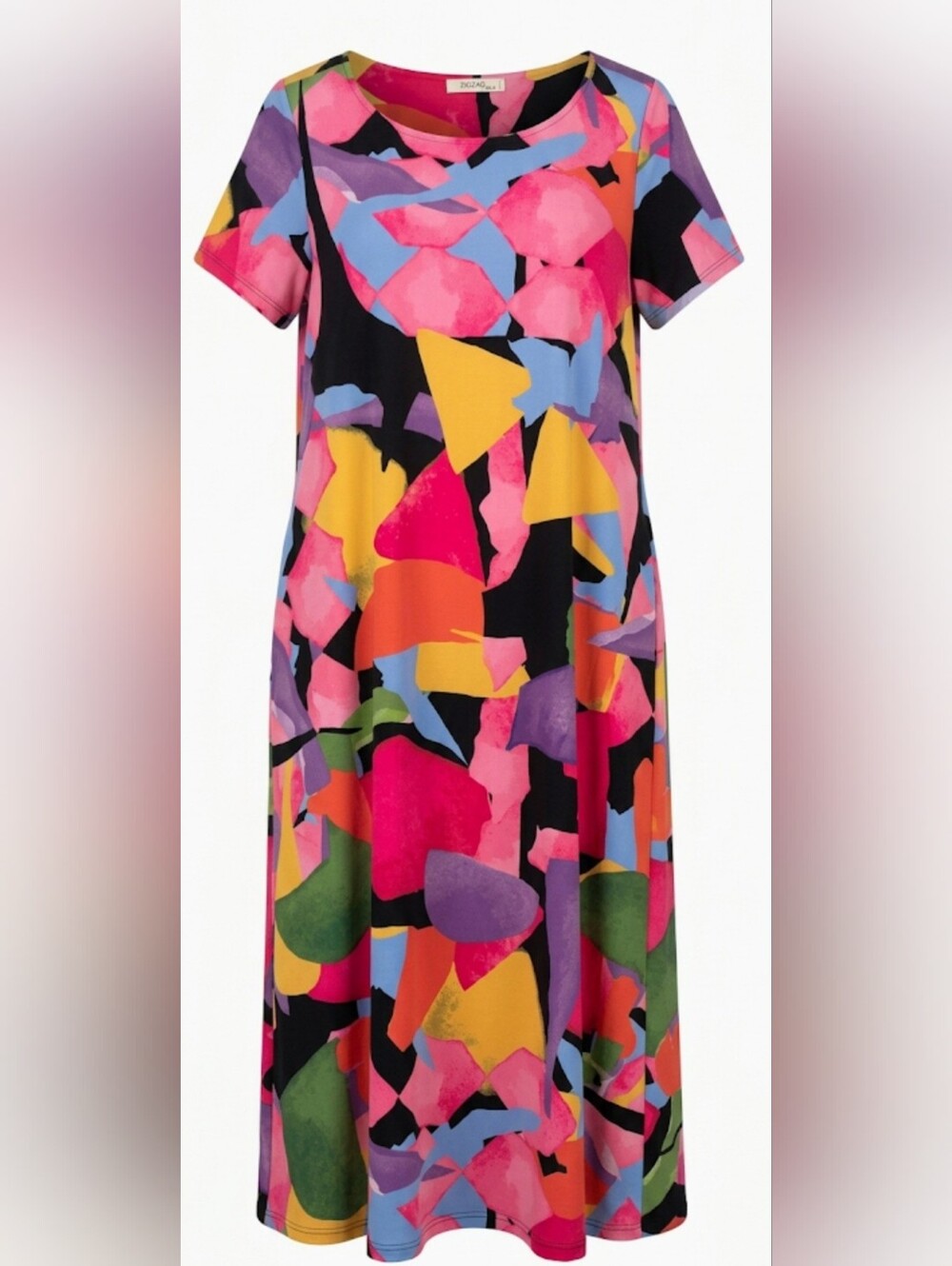 ZAPELLE Women's Abstract Geometric Watercolor Shift Dress with Slip Set Size XL